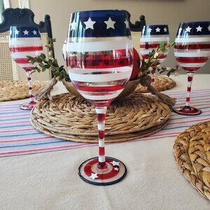 RED, WHITE & BLUE WINE GLASSES